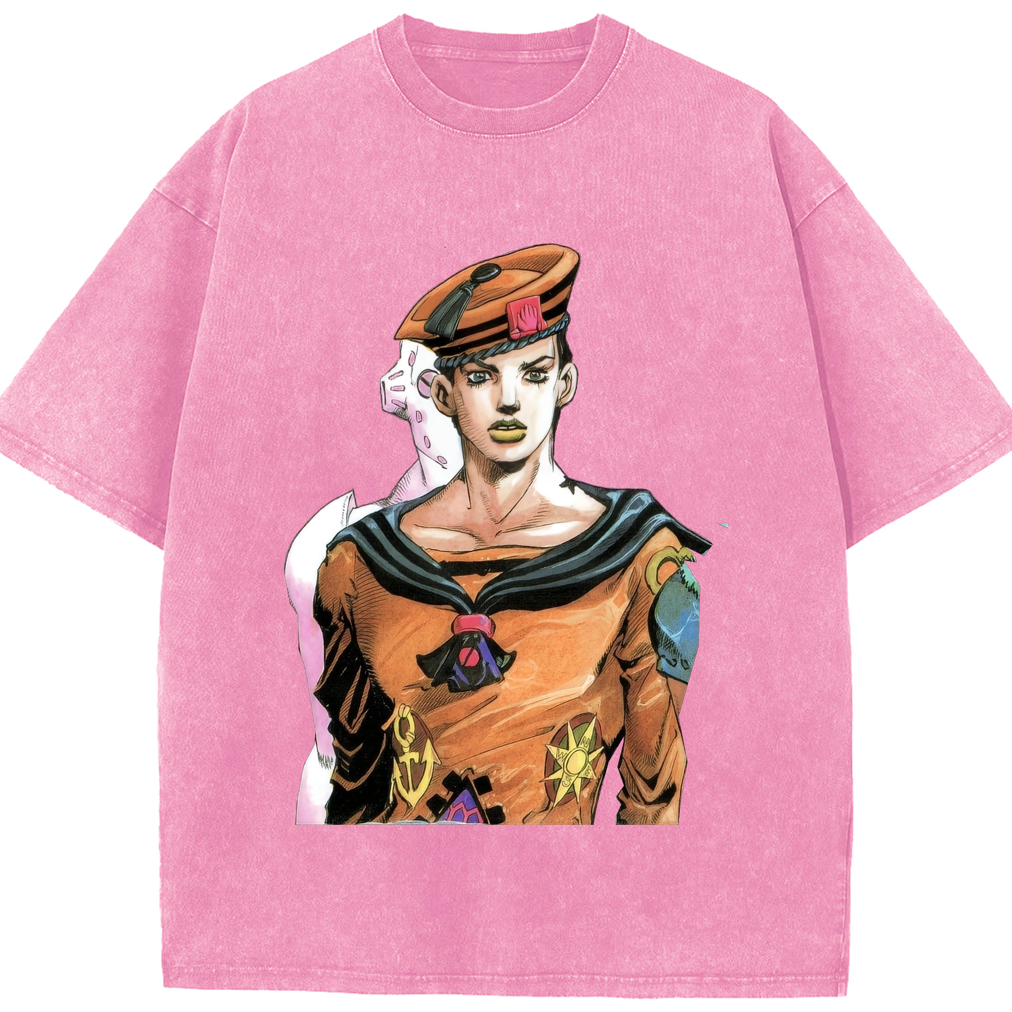 （画像用） ジョジョの奇妙な冒険 東方定助 JoJo's Bizarre Adventure Higashikata Josuke 綿100% ヴィンテージ風 半袖Tシャツ（フロントプリント）